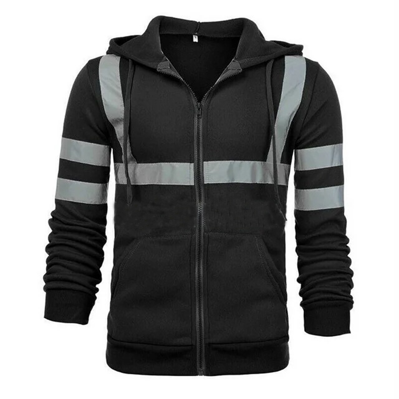 Men’s Full Zip Reflective Fleece Long Sleeve Hoodie for Workwear